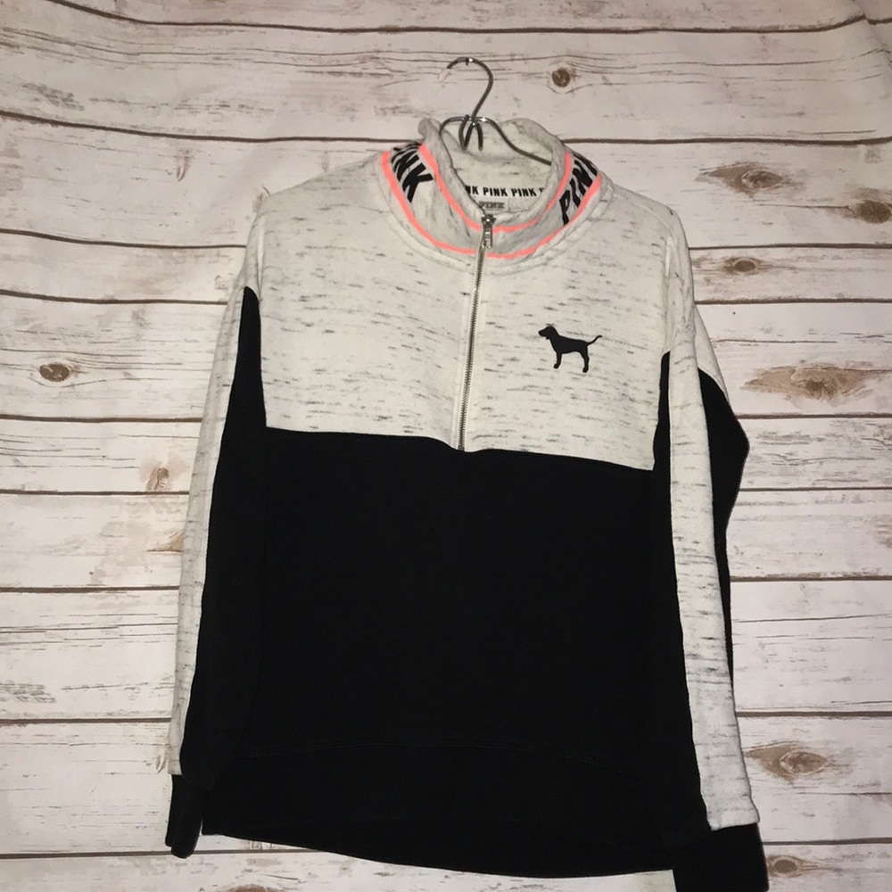 PINK•Victoria Secret gray black had zip sweatshirt